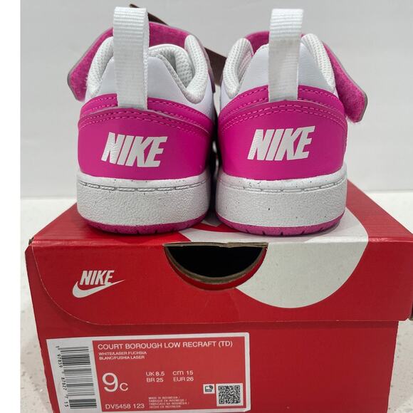 Nike Court Borough Low Recraft TD Size 9c New White/Pink Fuchsia DV5458 123 - Picture 5 of 8